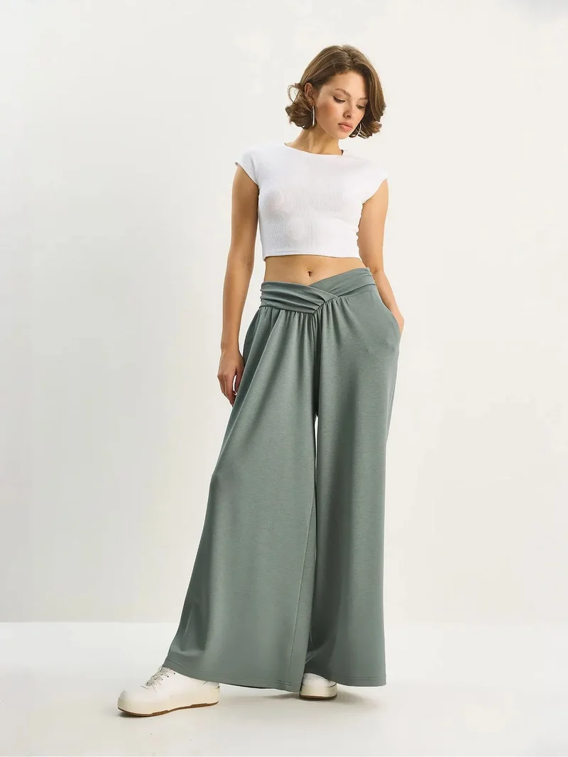 Bianco Lucci Mint Green LUCCI Arched Waist Palazzo Pants for Women | Best Price UAE